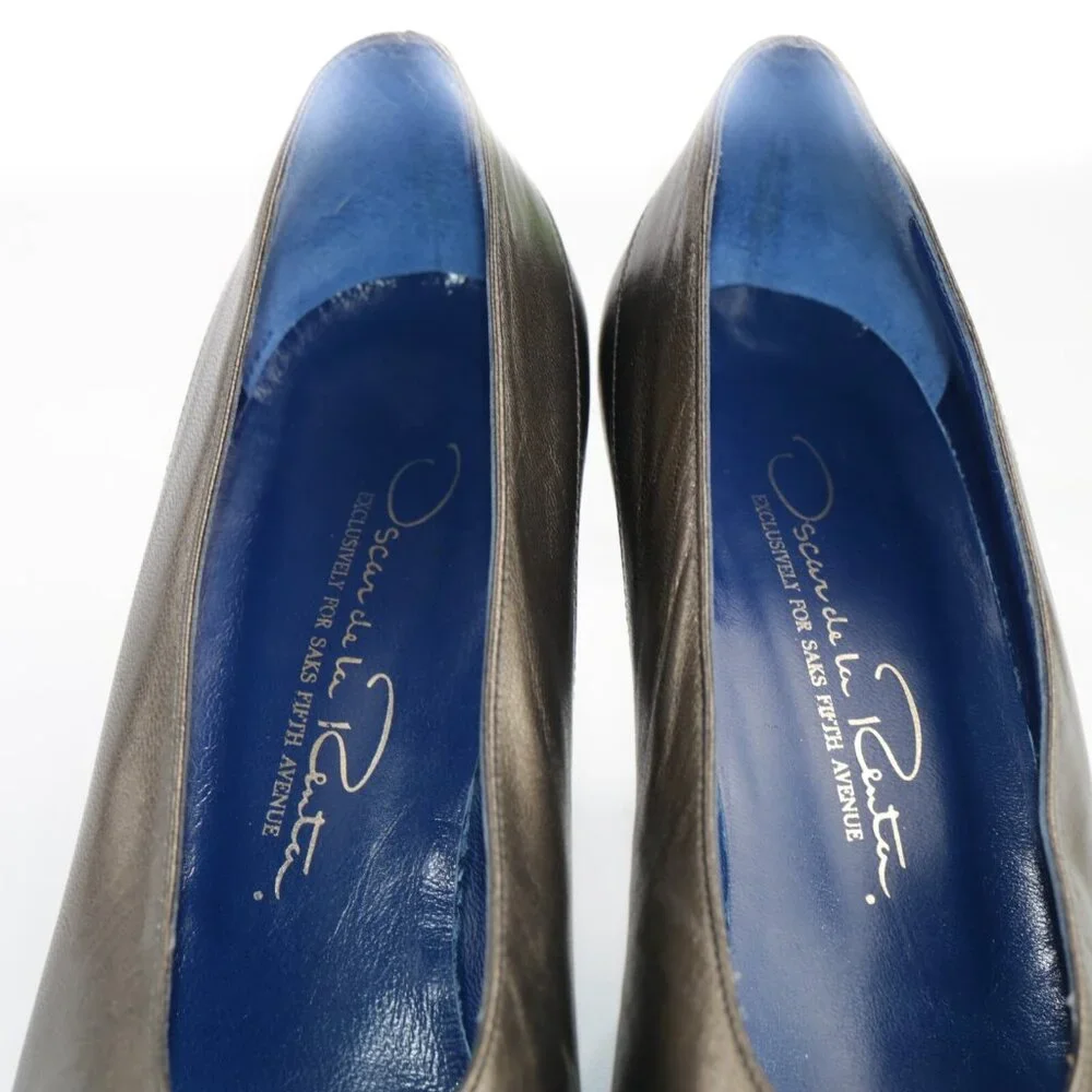 Vintage Oscar de la Renta‎ Womens Pump Size 7.5 Bronze Leather Cone Heel Shoes